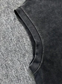 Modcrash 男士无袖简约休闲水洗复古圆领背心，春夏款 - 黑色 - 查看 5