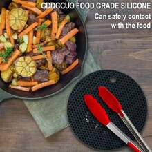 1pc Silicone Heat Resistant Mat Set, Round And Square, Dishwasher Safe, Easy To Clean - Black - View 7