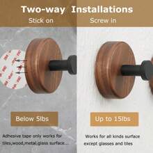 4 Packs Premium Wood Coat Hooks Wall Mounted, Heavy Duty Towel Hooks For Bathroom,Two-Way Installation Provided (Screw In & Adhesive),Rustic Gold Wall Hooks… - 金色 - 查看 7