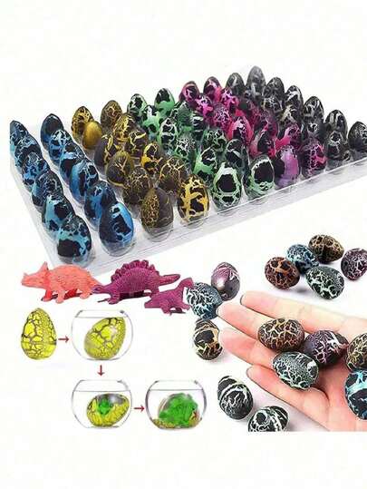 6/12/60pcs Realistic Cracked Dinosaur Eggs That Hatch And Expand In Water, Random Colors, Creative Birthday Gift