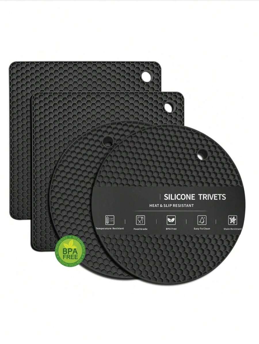 4pcs Black Heat Resistant Placemat Tabletop Coasters