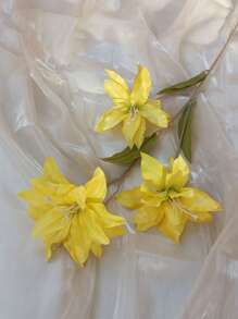 1/3 件 33.5 英寸人造百合假百合人造花婚礼派对装饰花束家居酒店办公室花园工艺艺术装饰 - 黃色 - 查看 3