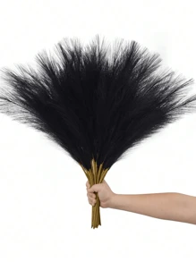 1/5 Pcs Black Artificial Pampas Grass With Feather Decorations, 18.11 Inches/46 Cm Height, Fluffy Silk Bohemian Style Pampas Flowers For Home, Living Room, Kitchen, Wedding, Christmas, Easter Decoration, Vase Fillers, Country Style Decor, Perfect Mother's Day Gift