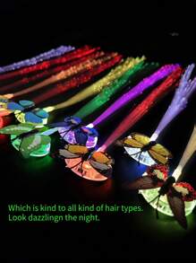 8pcs-Glow In The Dark Hair Extensions Clip, Luminous Colored Led Light Fiber Optic Hair Braid Barrettes, Party Butterfly Hair Clips Synthetic Neon Fake Hair Clips Highlight Hair Accessories For DIY Women, Music Festival Dance Floor Party Dress Up, Bar Concert, Beach Vacation Leisure Cruise Party, Gift To Friends, Nightclub Disco,Back To Classroom Party Favors, Everyday Fashion Accessory - Multicolor - View 4
