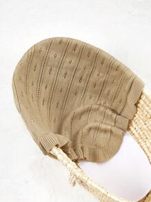 1pc Baby Ruffle Knit Blanket, Simple Solid Color Hollow Out Style Infant Swaddling Wrap, All Season