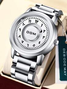 DOM 1pc Men's Watch, Advanced Technology Magnetic Waterproof Wristwatch, Mirrorless Steel Ball Arabic Numeral Scale Unique Time Display - Quartz Watches - View 8