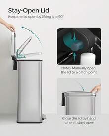 Kitchen Trash Can, 10.5 Gallon (40 L) Garbage Can, Large Step Trash Bin With Lid, Stainless Steel, Soft Close, 15 Trash Bags Included, Silver ULTB540E40 - Silver - View 4