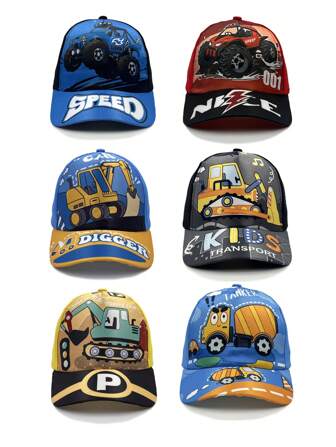 1pc Kid's Off-Road Vehicle & Excavator Print Baseball Cap, Cute Construction Vehicle Sun Hat