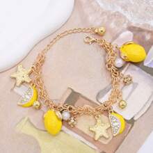 1 pièce Accessoire de chaîne de cheville avec étoile de mer et citron, style bohème pour femme, parfait pour les vacances d'été à la plage