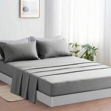 Luxurious And Breathable Bedding Set Includes 1 Durable Duvet Cover, 1 Soft Fitted Sheet And 1/2 Pillowcases - Ultra-Soft Cotton That Is Wrinkle-Resistant, Hypoallergenic And Easy To Care For. - 淺灰色 - 查看 1