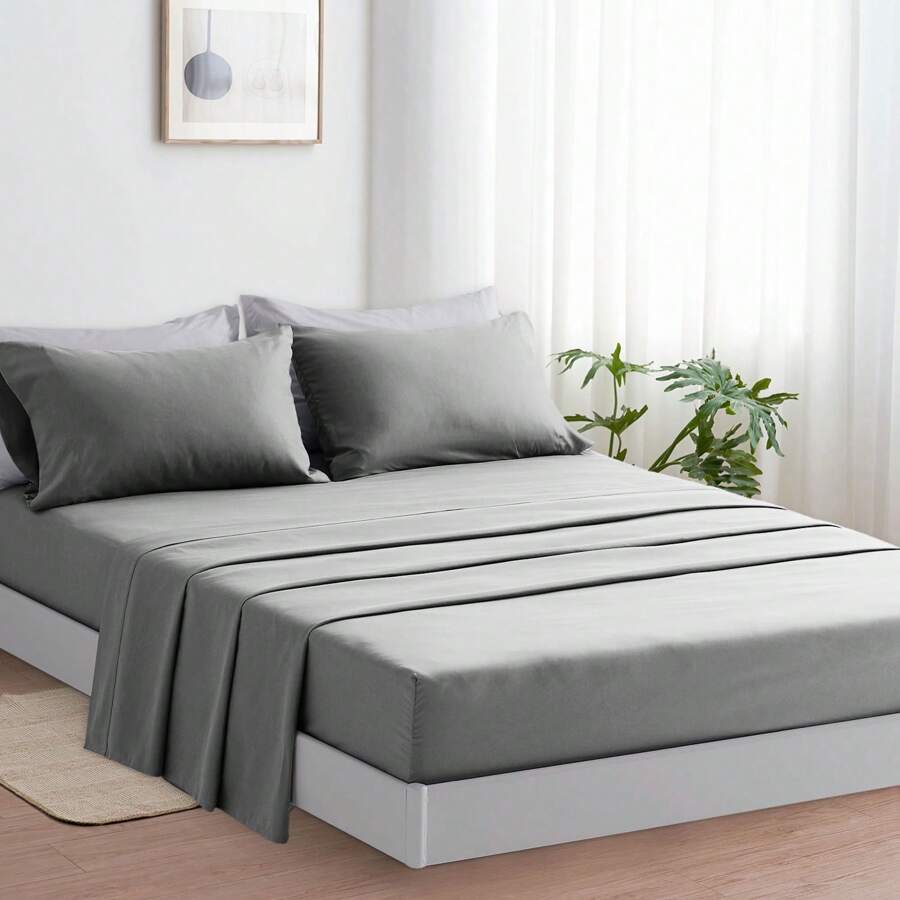 Luxurious And Breathable Bedding Set Includes 1 Durable Duvet Cover, 1 Soft Fitted Sheet And 1/2 Pillowcases - Ultra-Soft Cotton That Is Wrinkle-Resistant, Hypoallergenic And Easy To Care For. - 淺灰色 - 查看 1
