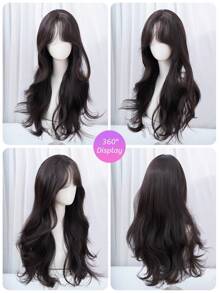 SHUDUO 1 Piece Synthetic Heat-Resistant Wavy Hair Wig, Black-Brown, 28-Inch Long, Center Split Bangs, Made With Fibers For Daily Use, Natural And Realistic Wig (Accessories Not Included)