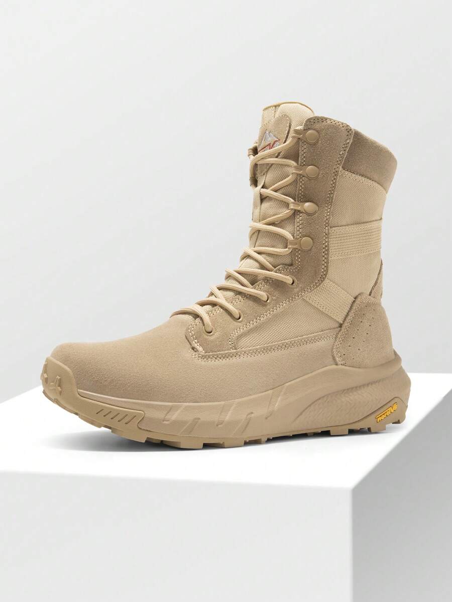 Men's Breathable Tactical Military Work Boots Side Zipper Leather Lightweight Hiking Motorcycle Combat Boots 8 Inches Recon - Màu Khaki - Xem 1