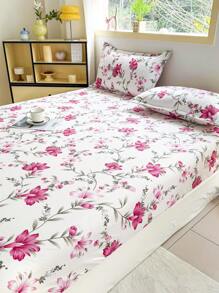 3 Pieces Set Reactive Printed Soft Fitted Sheet With 2 Pillow Covers