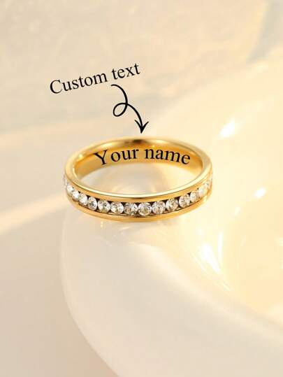 1 Piece Of Fashion Stainless Steel Simple Ring 18k Gold Yellow Couple Customized Text Ring For Men And Women's Daily Use, Holiday Date Gift