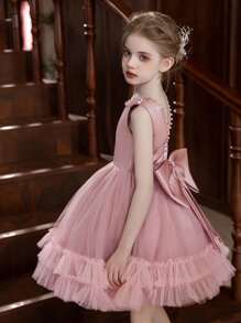 Tween Girl Pink Cake Skirt With Big Bow, Tutu Skirt, Party Dress For Birthday - 粉色 - 查看 4