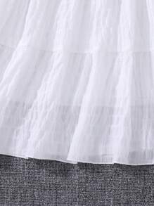 Tween Girl 1pc Casual Solid Color Square Neck Oxford Jumper Dress, Summer