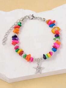 1 件女士时尚天然石串珠海星吊坠手链，适合日常、海滩、度假和旅行佩戴，夏季 - 海星吊墜手鍊 - 查看 8