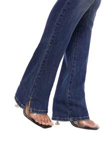 Plus Size Women Straight Leg Jeans High Rise Slit Hem Bootcut Stretchy Denim Pants Casual Daily