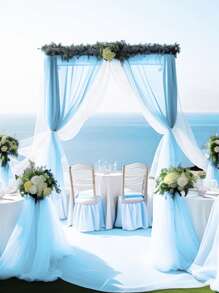 1 Roll Sheer Organza Tulle, Wedding Ceremony Decor, Swiss Voile Fabric For Wedding Chair Decoration, Wedding Supplies, DIY Sewing Tulle For Wedding Decor, Wedding Ceremony Party Supplies, Fabric, Bridal Shower Decor - Blue - View 3