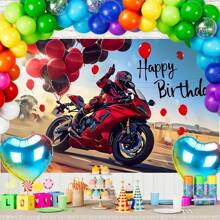 1pc Motorcycle Rider Birthday Party Backdrop Banner For Party Backdrop Wall Decoration, Celebration And Birthday Anniversary Decoration, Indoor And Outdoor Use - Multicolor - View 4