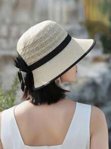 1 件女士夏季太阳帽，宽边，时尚蝴蝶结装饰，简单百搭，适合夏季防晒