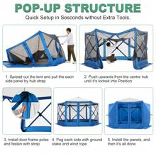 tooluck 12x12ft Pop Up Gazebo Screen Tent Screen House Canopy Pavilion For Camping Outdoor Screened Gazebo With Sidewalls Portable Hub Tent With Carrying Bag And Ground Stakes - Blue - View 5