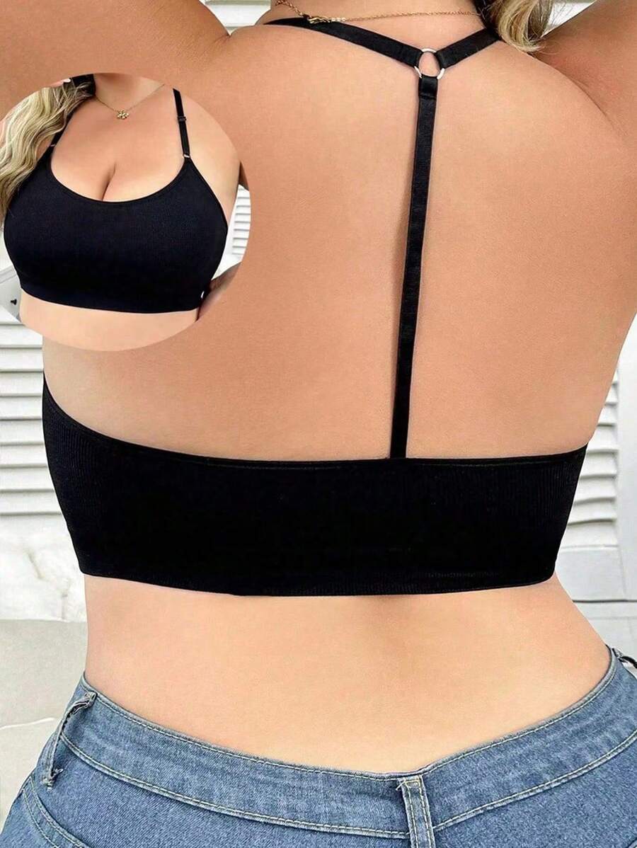 Women's Seamless Black Lingerie Comfortable Soft High Elastic Strap Non-Underwired Back Sexy Design Bra