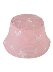 1pc Casual Polyester Embroidered Butterfly Decor Reversible Bucket Hat, UV Protection, Fashion & Versatile For Men & Women