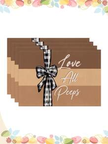 1 件/4 件/6 件复活节装饰餐垫，兔子和黑/白格子亚麻布餐垫，耐脏，适用于家庭、餐厅、餐馆、桌面装饰、家居用品