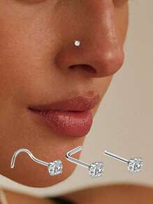 FOREVER QUEEN 单个鼻环 S925 纯银四爪锆石唇钉鼻环个性耳环穿刺珠宝