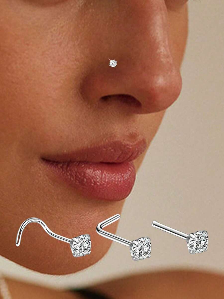 FOREVER QUEEN 单个鼻环 S925 纯银四爪锆石唇钉鼻环个性耳环穿刺珠宝