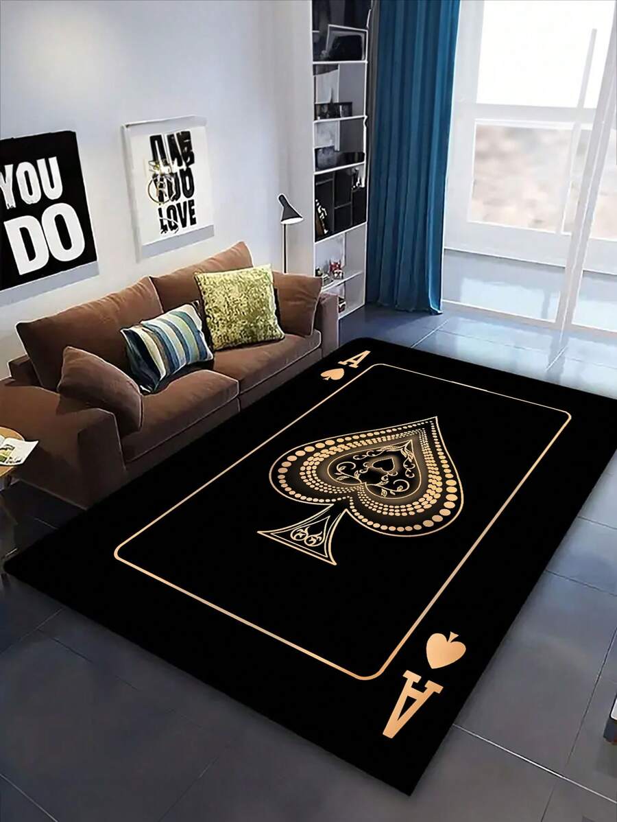 1 Piece Of Spades A Poker Pattern Area Carpet, Suitable For Living Room, Bedroom, Entertainment Venue Floor Mats, Bar Decoration Carpets, Game Rooms, E-Sports Rooms, Game Control Area Carpets, Perfect Party Decorations Rugs, Anti Slip And Anti Fouling, Suitable For Use In All Seasons And Holidays.