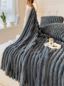 1 stuk effen gestreepte zachte warme pluche deken, multifunctionele deken geschikt voor bed, bank, reizen, kantoor, alle seizoenen, perfect cadeau voor vrienden en familie