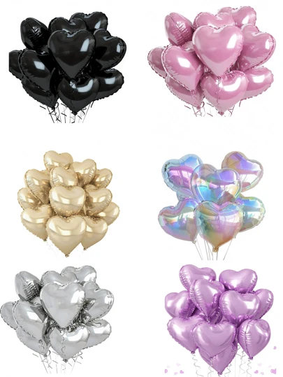 5/10pcs Aluminum Foil Love Balloons, 18 Inch Polyester Film Balloons, Heart-Shaped Balloons, Valentine's Day Decoration Balloons, Suitable For Valentine's Day Proposals, Weddings, Parties, And Weddings (Silver, Black, Pink, White Gold, Colorful Transparent, Purple)