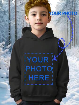 Gokntee Customized Printing, You Can Print Your Favorite Photos Or Designs, Creative Design Popular Print Patterns, Boys' Teens Fashion Hooded Sweatshirt, Boys' Children's Sportswear Hoodie, Personalized Photo Printing Autumn/Winter Clothes, Fleece Garments, Pullover Hoodies, Boys' Girls' Clothes, Teens Boys' Apparel, Fast Delivery.,Back To School Fashion