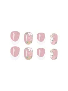 24 Pieces Of Short Nails, Oval Fake Nails, Multi-Color Patch Nails, Nude White Edge Small Floral Pattern Design, Y2k Press Nails, Cute Fake Nails, Nail Supplies, Nail Art Salon, Nails, Suitable For Independence Day Women And Girls