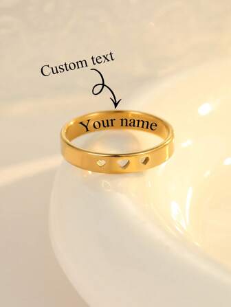 1 pièce Bague simple en acier inoxydable à la mode, bague avec texte personnalisé en or jaune 18 carats, pour homme et femme, usage quotidien, cadeau de fête et de rendez-vous