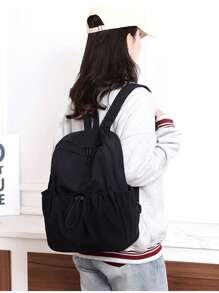 2022 新款女士双肩包大容量旅行包轻便休闲运动背包纯色 - 米色 - 查看 3