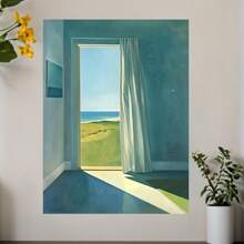 Fashion Seascape Outside The Door, Simple White And Blue-Wooden Frame Canvas Painting 1 Picture (3) Thickness 2.25cm/1 Inch, Home Gift Decoration, Room Decoration Aesthetics, Wall Decoration Art, Perfect Gift, Autumn And Winter Wall Decoration, Living Room Decoration, Bedroom Decoration, Kitchen Decoration, Entrance Decoration, Bathroom Decoration, Direct Wall Painting, High Quality Wall Painting Poster
