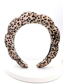 1 pieza Diadema de alta gama con estampado de leopardo hecha a mano para mujer - Venda para el cabello de esponja para lavarse la cara