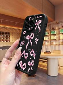 1 pieza Funda de teléfono a prueba de golpes con diseño de lazo rosa de moda, diseño minimalista compatible con Apple/OPPO/Vivo/Redmi y otras series, versión internacional, no la versión nacional - Negro - Ver 3