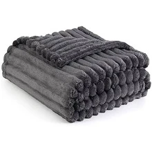1 stuk effen gestreepte zachte warme pluche deken, multifunctionele deken geschikt voor bed, bank, reizen, kantoor, alle seizoenen, perfect cadeau voor vrienden en familie