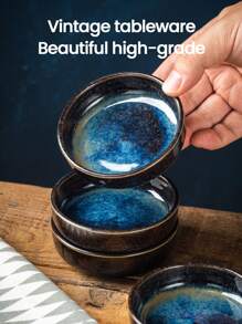 4pcs Night Sky Ceramic Dish Set, Blue Kiln Transformation, Unique Color, 3.5 Inches, Dipping Dish, Snack Dish, Seasoning Dish, Side Dish, Suitable For Home, Restaurant, Restaurant, Banquet Hall, Multi Functional Use, Suitable For Oven, Microwave, Disinfection Cabinet, Dishwasher Safety, Stackable Storage, Save Cross Border
