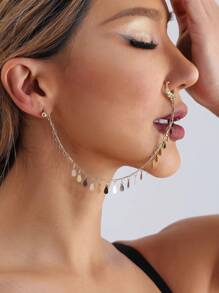 1 pièce PC Goutte d'eau Glands, Clous de nez sans perforation, Boucles d'oreilles mignonnes et cool, Anneaux de nez percés, Boucles d'oreilles intégrées en métal créatif, Accessoires de mode de mariée, Boucles d'oreilles de chaîne de nez de style bohème indien, Anneaux de nez, Boucles d'oreilles pendantes non percées