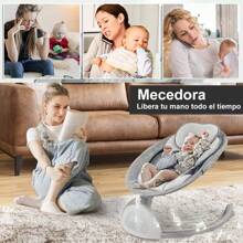 Mecedora Eléctrica Con Columpio Musical Para Cuna De Bebé Con Colchón Y Mosquitero, Mando A Distancia,Bluetooth - Gris - Ver 9