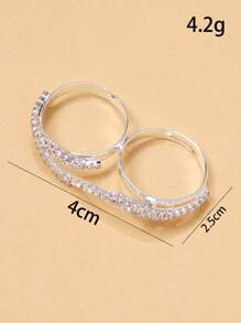 STONEFANS 1pc Silver Luxury Double Finger Ring, Fashionable Unique High-End Fully Rhinestone Decorated Finger Ring Jewelry For Women