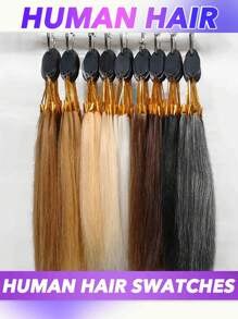Conjunto de 30 piezas de muestrario de color de cabello humano real para probar tintes, peinados y presentación de pelucas en salón. Incluye mechones de colores natural negro #4, marrón #30, marrón claro #27, rubio #613, blanco, gris oscuro y multicolor. Teñible, rizable, cabello humano real. - Multicolor - Ver 4