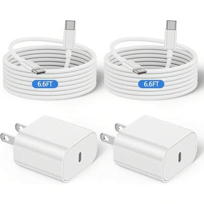 20W Fast Charging Set: USB C IPhone Wall Charger + 6.6Ft/200cm USB C To Type C Cable, Compatible With IPhone 16 Pro Max/16 Pro/16 Plus/16, IPhone 15 Pro Max/15 Pro/15 Plus/15, Type-C Devices Phone Charger