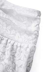 Women Tiered Ruffled Short Skirts Floral Lace Sheer Mid Rise Lined Cute Flowy Mini Skirts - White - View 5